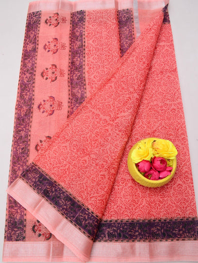 Indiehaat | Kota Doria Blockprint Saree Orange