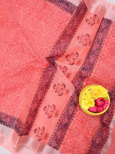 Indiehaat | Kota Doria Blockprint Saree Orange