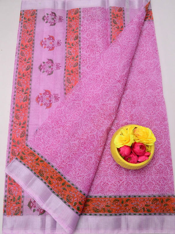 Indiehaat | Kota Doria Blockprint Saree Pink