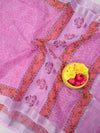 Indiehaat | Kota Doria Blockprint Saree Pink