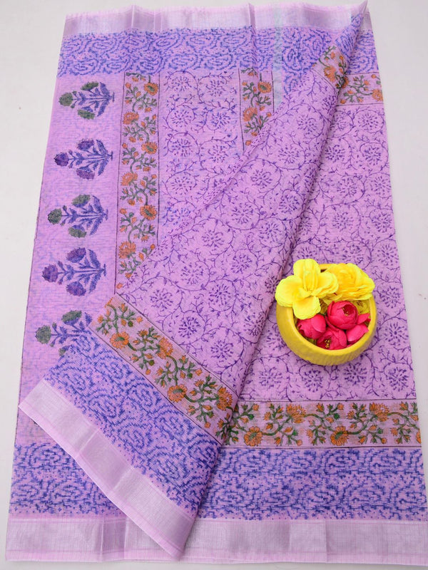 Indiehaat | Kota Doria Blockprint Saree Purple