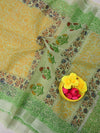 Indiehaat | Kota Doria Blockprint Saree Yellow