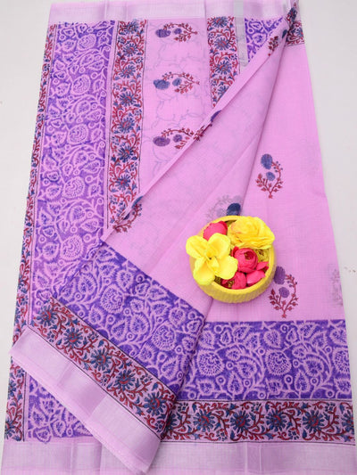 Indiehaat | Kota Doria Blockprint Saree Purple