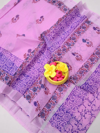 Indiehaat | Kota Doria Blockprint Saree Purple