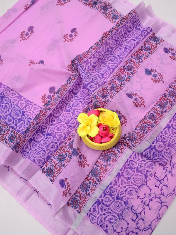 Indiehaat | Kota Doria Blockprint Saree Purple