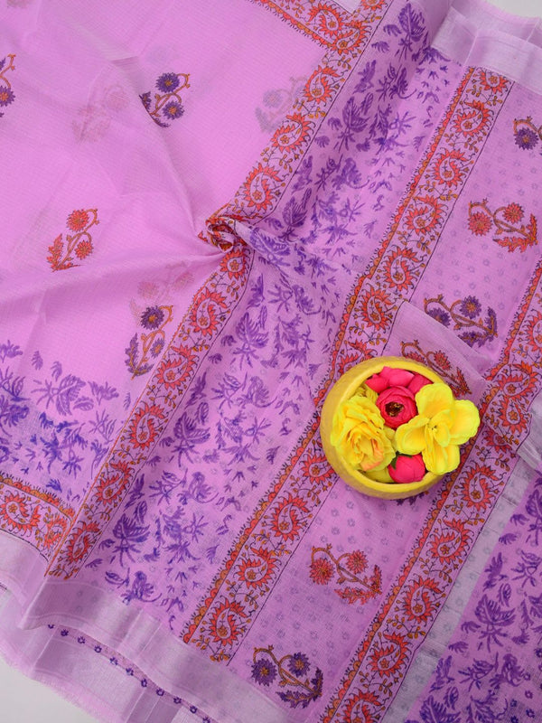 Indiehaat | Kota Doria Blockprint Saree Purple