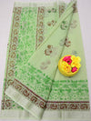 Indiehaat | Kota Doria Blockprint Saree Green