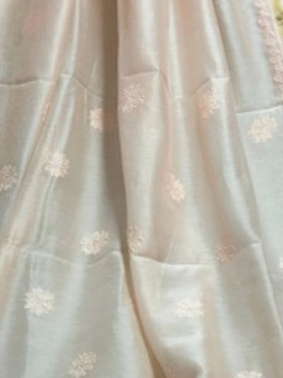 Indiehaat | Chikankari Pure Chanderi Silk Saree Peach