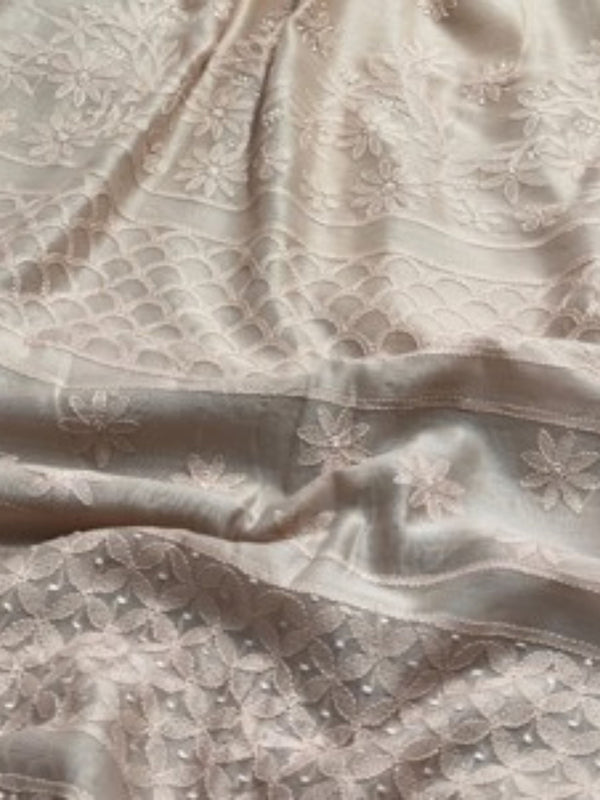 Indiehaat | Chikankari Pure Chanderi Silk Saree Purple