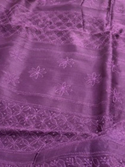 Indiehaat | Chikankari Pure Chanderi Silk Saree Violet