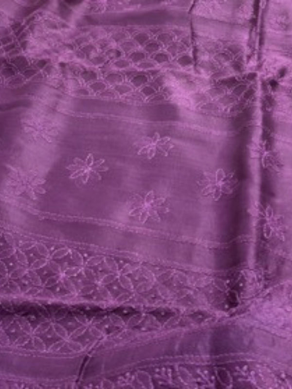 Indiehaat | Chikankari Pure Chanderi Silk Saree Violet