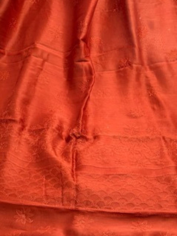 Indiehaat | Chikankari Pure Chanderi Silk Saree Orange
