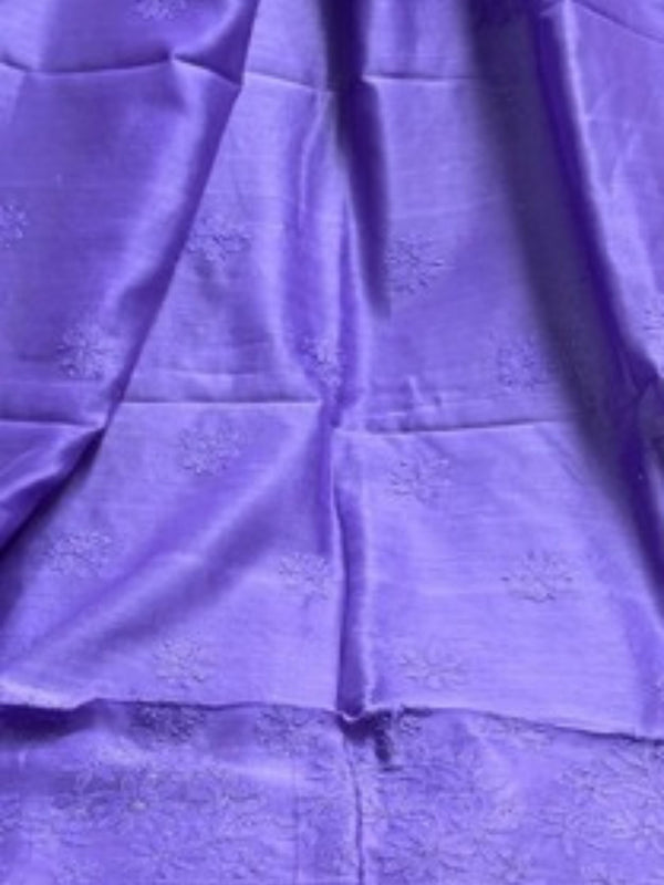Indiehaat | Chikankari Pure Chanderi Silk Saree Blue