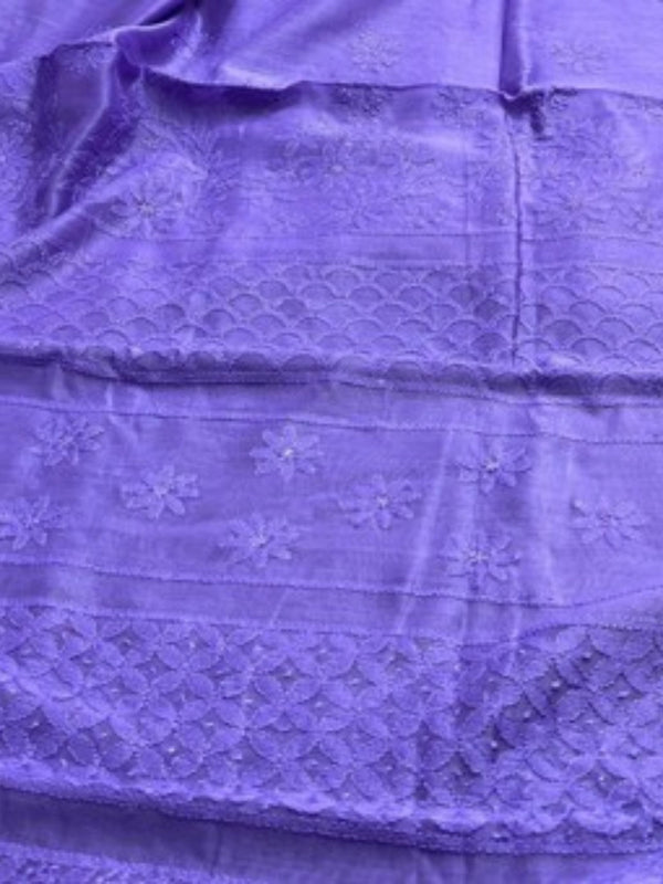 Indiehaat | Chikankari Pure Chanderi Silk Saree Blue