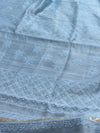 Indiehaat | Chikankari Pure Chanderi Silk Saree Blue