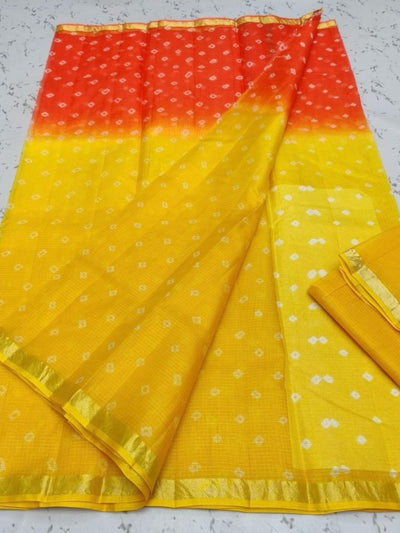 Indiehaat | Kota Silk Bandhej Saree Yellow Orange
