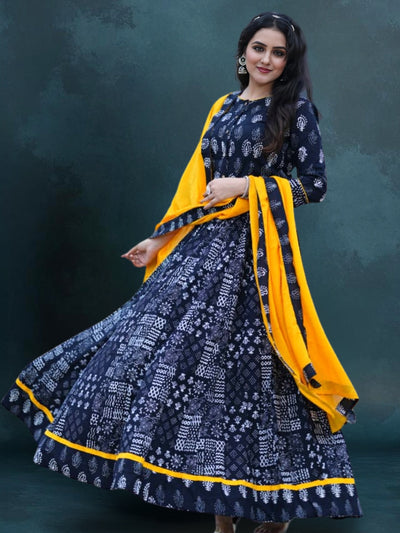 Indiehaat | Blockprinted Cotton Lehanga Choli Black