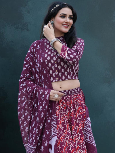 Indiehaat | Blockprinted Cotton Lehanga Choli Red