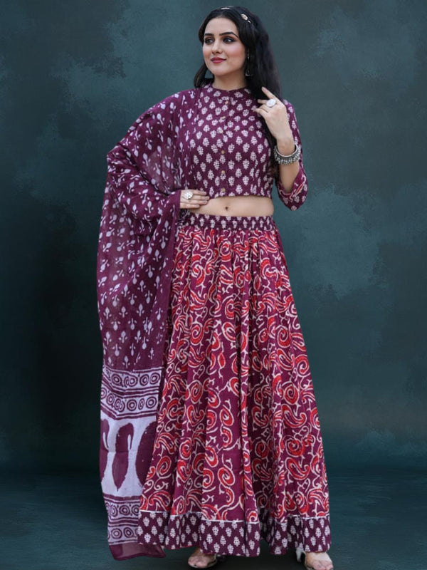 Indiehaat | Blockprinted Cotton Lehanga Choli Red