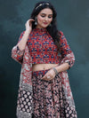Indiehaat | Blockprinted Cotton Lehanga Choli Red & Black