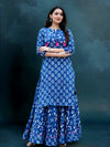 Indiehaat | Blockprint Cotton Long Kurta & Skirt Blue