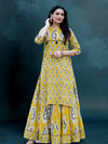 Indiehaat | Blockprint Cotton Long Kurta & Skirt Yellow