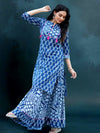 Indiehaat | Blockprint Cotton Long Kurta & Skirt Blue