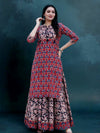 Indiehaat | Blockprint Cotton Long Kurta & Skirt Red & Black