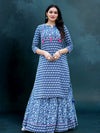 Indiehaat | Blockprint Cotton Long Kurta & Skirt Blue