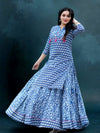 Indiehaat | Blockprint Cotton Long Kurta & Skirt Blue