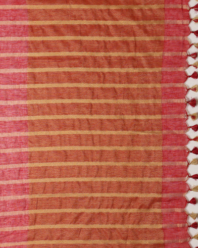 Stunning Pure Linen Striped Red & Yellow Saree