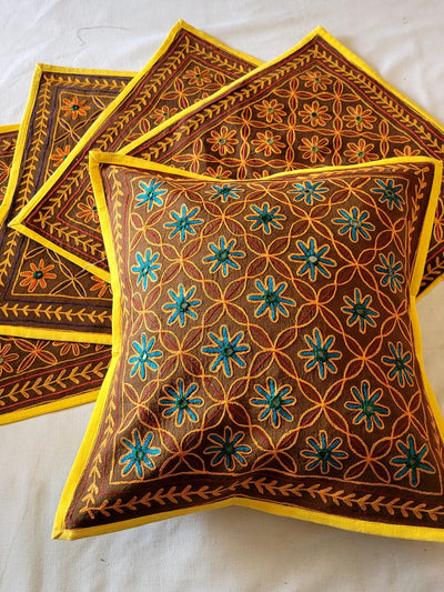 Indiehaat | Pure Cotton Multicolor Embroidered Cushion Cover