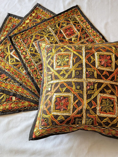 Indiehaat | Pure Cotton Multicolor Embroidered Cushion Cover