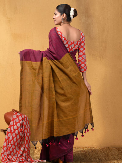 Indiehaat | Hand Dyed Khadi Cotton Saree Red