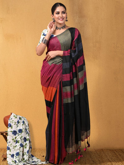 Indiehaat | Hand Dyed Khadi Cotton Saree Multicolor
