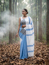 Indiehaat | Hand Dyed Khadi Cotton Saree White & Blue