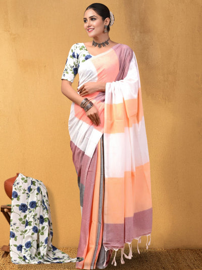 Indiehaat | Hand Dyed Khadi Cotton Saree Multicolor
