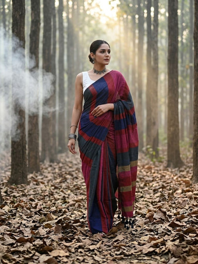 Indiehaat | Hand Dyed Khadi Cotton Saree Multicolor