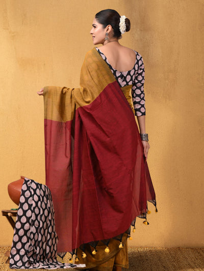 Indiehaat | Hand Dyed Khadi Cotton Saree Yellow