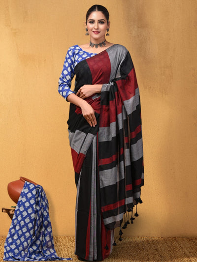 Indiehaat | Hand Dyed Khadi Cotton Saree Multicolor