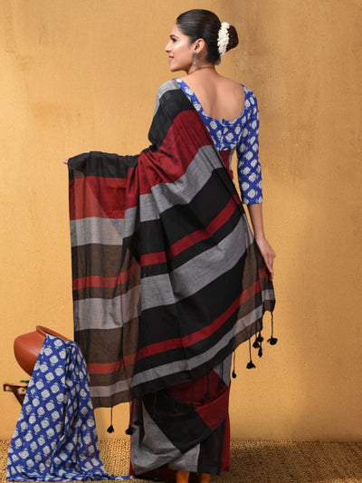 Indiehaat | Hand Dyed Khadi Cotton Saree Multicolor