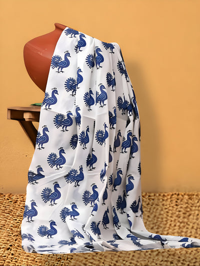 Indiehaat | Hand Dyed Khadi Cotton Saree Blue