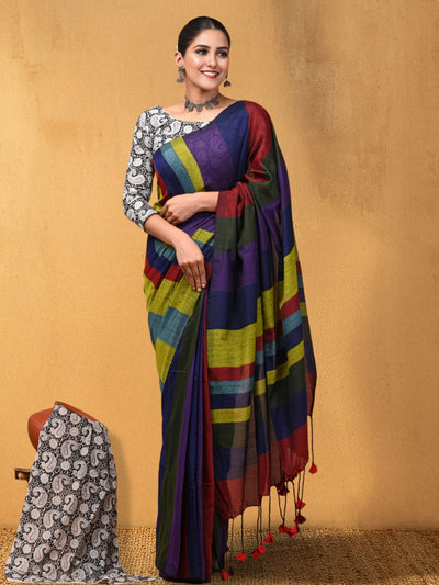 Indiehaat | Hand Dyed Khadi Cotton Saree Multicolor