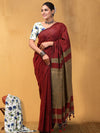 Indiehaat | Hand Dyed Khadi Cotton Saree Maroon