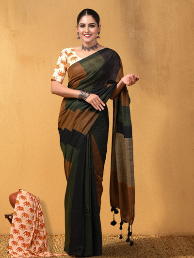 Indiehaat | Hand Dyed Khadi Cotton Saree Multicolor