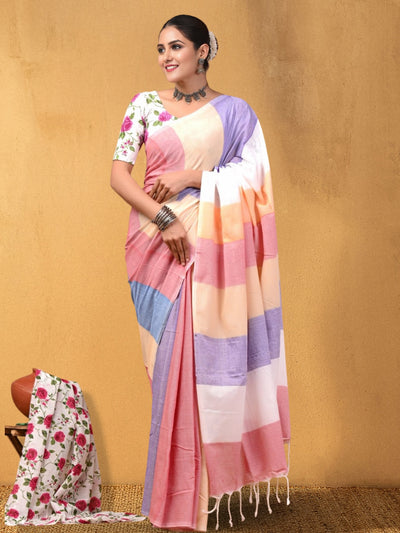 Indiehaat | Hand Dyed Khadi Cotton Saree Multicolor