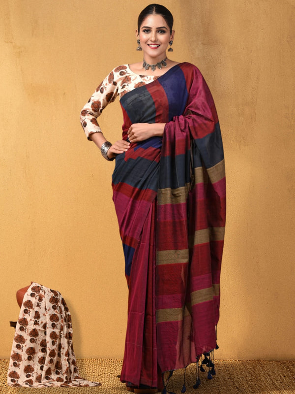 Indiehaat | Hand Dyed Khadi Cotton Saree Multicolor