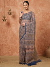 Indiehaat | Kota Doria Hand Block Print Multicolor Saree