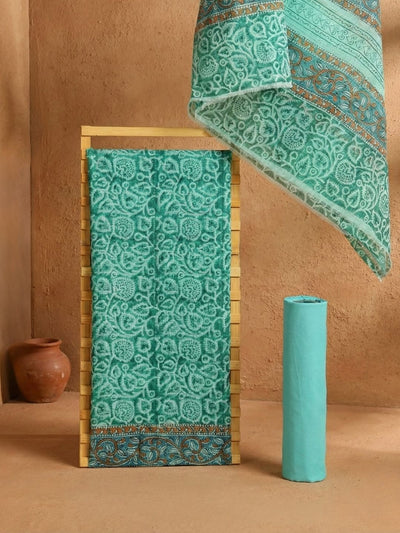 Indiehaat | Pure Kota Doria Blockprint Suit Green