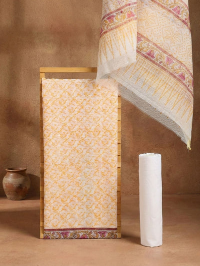 Indiehaat | Pure Kota Doria Blockprint Suit Yellow